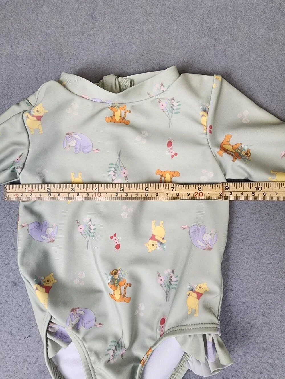 Disney Baby Long-Sleeve Green Winne The Pooh Print One-Piece Swimsuit 9M